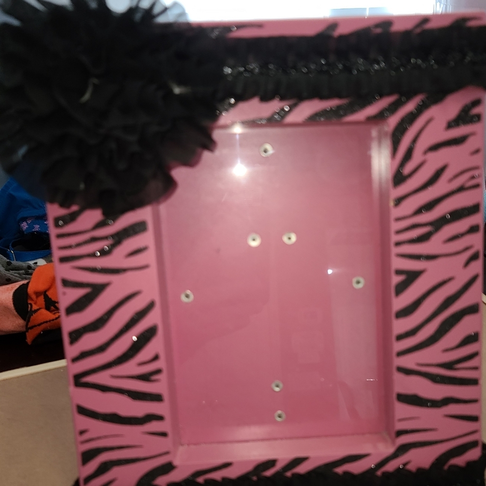 Beautiful pink & black zebra picture frame w/bow
